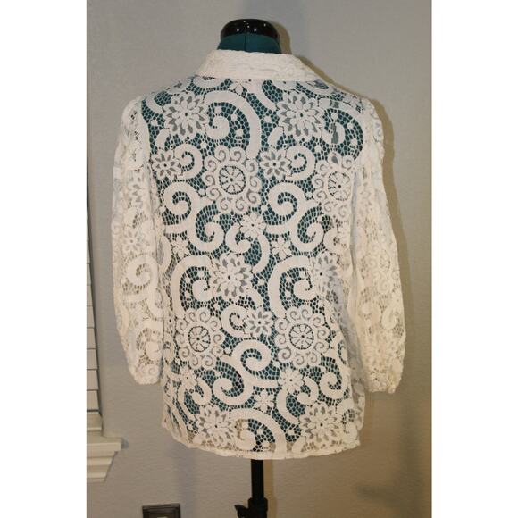 Nanette Lepore White Floral Lace Button Down Blouse Women’s Large - Picture 2 of 3